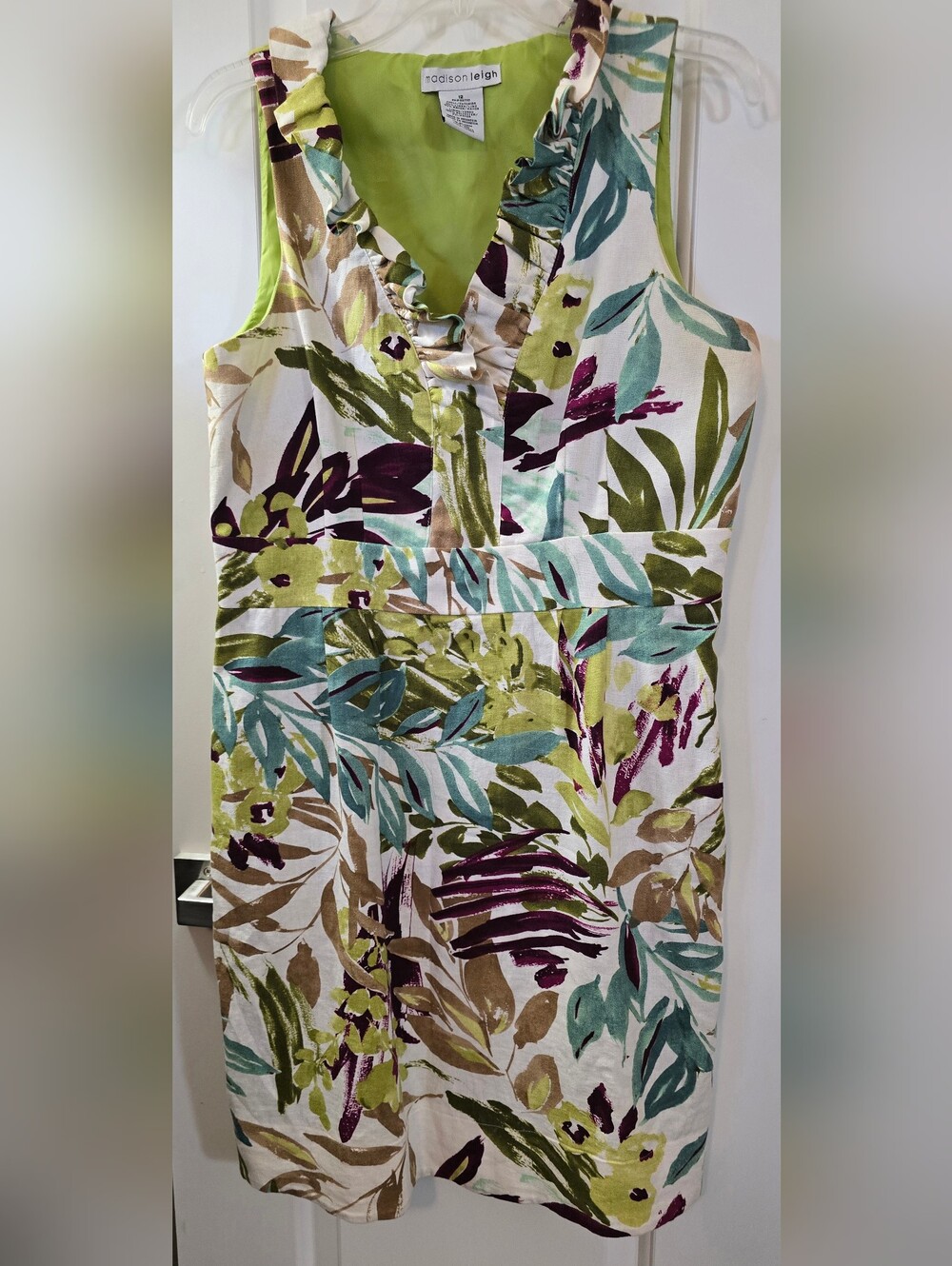 Madison Leigh Linen Blend Tropical Floral Ruffle Dress Size 12